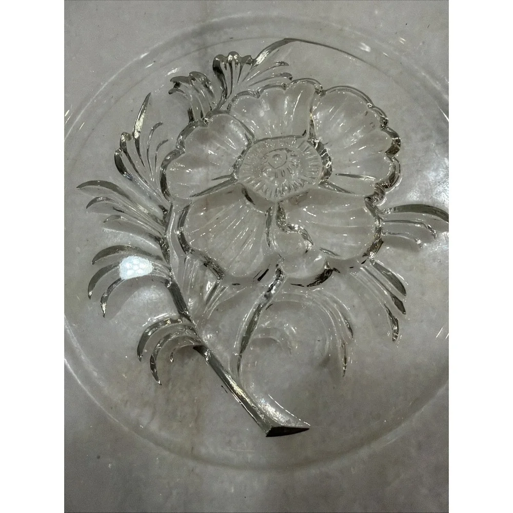 Vtg Jeannette Glass Camellia Clear Round 12in Cake Platter& 7 8.5in Plates 009